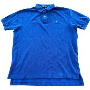 Polo Ralph Lauren Horseman Embroidered Cotton Polo Shirt Blue Sz LG Preppy